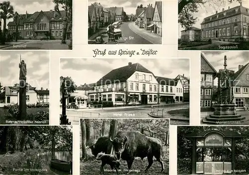 AK / Ansichtskarte Springe Deister Bahnhof Ratsnachtwaechter Heinrich Denkmal Volkspark Hotel Strasse Wisente Freigehege Jagdschloss Marienbrunnen Kat. Springe