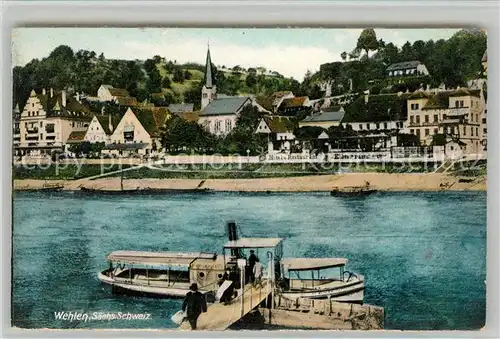 AK / Ansichtskarte Wehlen Sachsen Bootsanleger Elbe Blick zur Stadt Kat. Wehlen