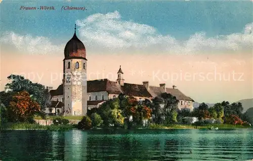 AK / Ansichtskarte Frauenwoerth Chiemsee Kirche am See Kat. Chiemsee