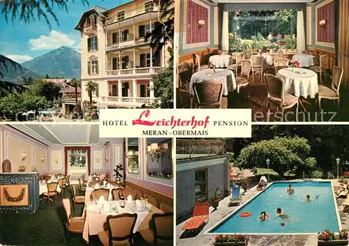 AK / Ansichtskarte Obermais Meran Hotel Leichterhof Gaststube Schwimmbad