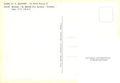 AK / Ansichtskarte St Ulrich Groeden Tirol Garni Dr E Senoner Kat. Salten Schlern