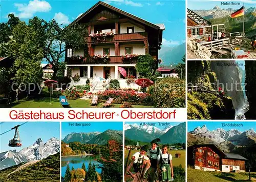 AK / Ansichtskarte Oberstdorf Gaestehaus Scheurer Nebelhorn Breitachklamm Freibergsee Allgaeuer Tracht Einoedsbach Kat. Oberstdorf