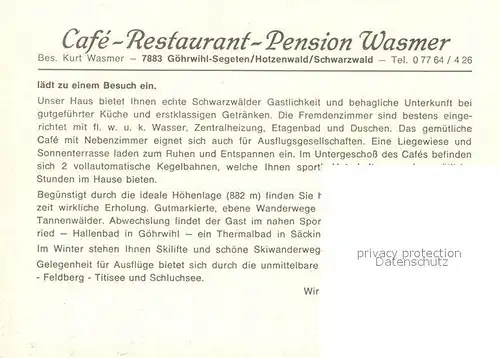 AK / Ansichtskarte Segeten Pension Restaurant Wasmer Gaststube Kegelbahn Skilift Zimmer Kat. Goerwihl