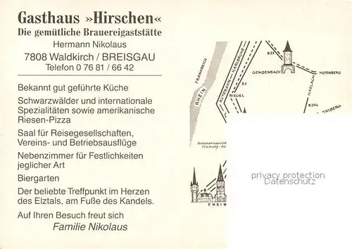 AK / Ansichtskarte Waldkirch Breisgau Gasthaus zum Hirschen Terrasse Speisesaal Kat. Waldkirch