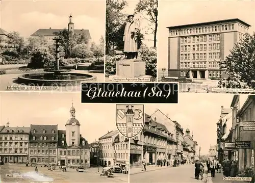 AK / Ansichtskarte Glauchau Bahnhofsplatz Ingenieurschule fuer Bauwesen Markt Rathaus  Kat. Glauchau