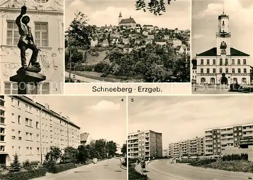 AK / Ansichtskarte Schneeberg Erzgebirge Plastik Bergmannsbrunnen Rathaus Friedensring Keilberg Kat. Schneeberg