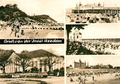 AK / Ansichtskarte Insel Usedom Strand Koelpinsee Heringsdorf Kulturhaus Ahlbeck Seebruecke Bansin