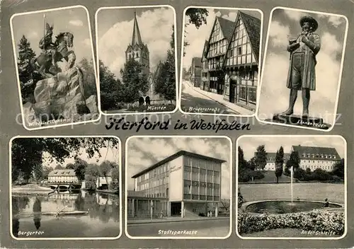 AK / Ansichtskarte Herford Wittekind Denkmal Muenster Bergertor Stadtsparkasse Schleife Kat. Herford