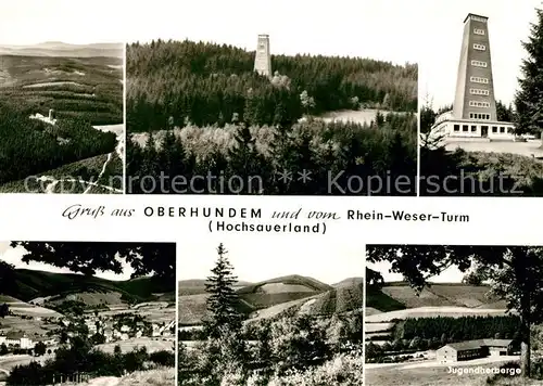 AK / Ansichtskarte Oberhundem Rhein Weser Turm Jugendherberge Panorama Flugaufnahme Kat. Kirchhundem