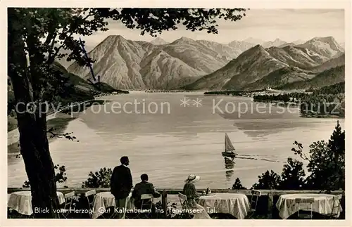 AK / Ansichtskarte Kaltenbrunn Tegernsee Gaststaette Gut Kaltenbrunn Aussichtspunkt Alpenpanorama Kuenstlerkarte Kat. Gmund a.Tegernsee