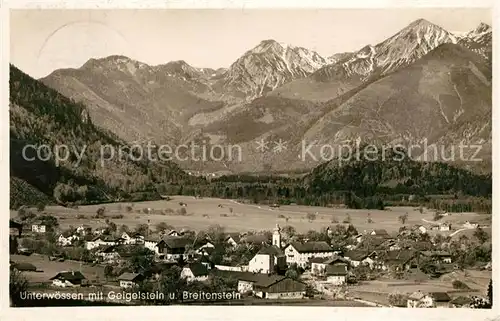 AK / Ansichtskarte Unterwoessen Gesamtansicht mit Geigelstein und Breitenstein Chiemgauer Alpen Kat. Unterwoessen