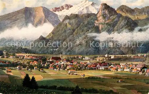 AK / Ansichtskarte Oberammergau mit Kofel und Not Marschall Kuenstlerkarte Kat. Oberammergau