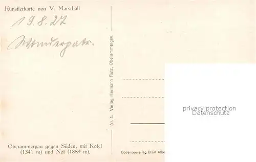 AK / Ansichtskarte Oberammergau mit Kofel und Not Marschall Kuenstlerkarte Kat. Oberammergau