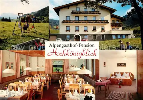 AK / Ansichtskarte Niedernfritz Alpengasthof Pension Hochkoenigblick Gastraum Zimmer Spielplatz Kat. Huettau