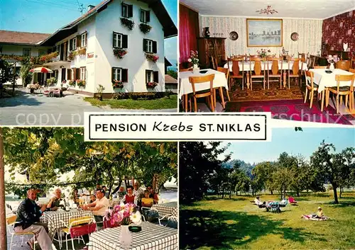 AK / Ansichtskarte St Niklas Faakersee Pension Krebs Gaststube Terrasse Park Kat. Villach