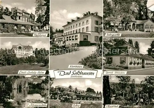 AK / Ansichtskarte Bad Salzhausen Kurhaus Barockhaeuschen Salzquelle Badehaus Schwanenteich Kat. Nidda