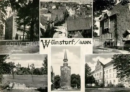 AK / Ansichtskarte Wunstorf Stiftskirche Altes Rathaus Stadtkirche Hoelly Schule Kat. Wunstorf