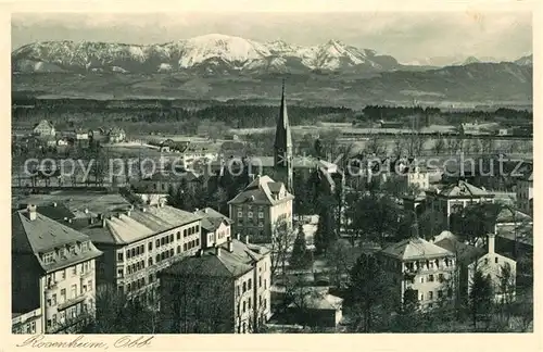 AK / Ansichtskarte Rosenheim Bayern Ortsansicht mit Kirche Blick zu den Alpen Kupfertiefdruck Kat. Rosenheim