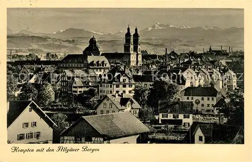 AK / Ansichtskarte Kempten Allgaeu Stadtbild mit Kirche Allgaeuer Berge Kat. Kempten (Allgaeu)