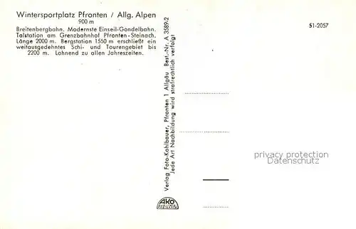 AK / Ansichtskarte Pfronten Breitenbergbahn mit Aggenstein Wintersportplatz Allgaeuer Alpen Kat. Pfronten