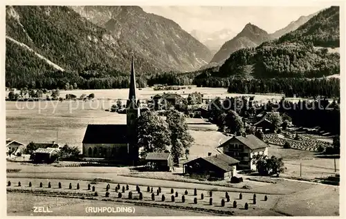 AK / Ansichtskarte Zell Ruhpolding Teilansicht mit Kirche Bayerische Alpen Fliegeraufnahme Kat. Ruhpolding