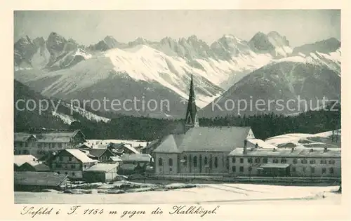 AK / Ansichtskarte Seefeld Tirol Ortsansicht mit Kirche Blick gegen Kalkkoegel Stubaier Alpen Kat. Seefeld in Tirol