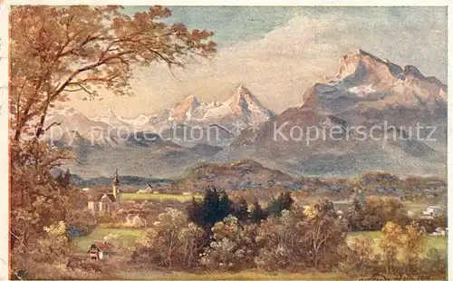 AK / Ansichtskarte Salzburg Oesterreich Landschaftspanorama mit Untersberg und Watzmann Kuenstlerkarte Kat. Salzburg