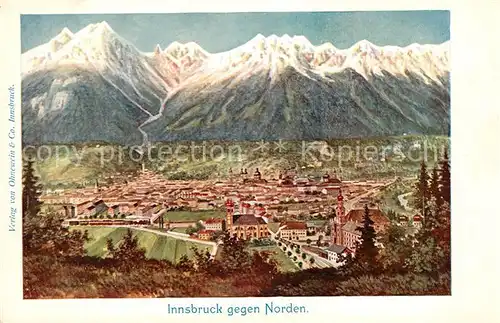 AK / Ansichtskarte Innsbruck Stadtpanorama Blick gegen Norden Kuenstlerkarte Kat. Innsbruck