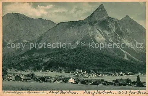 AK / Ansichtskarte Ehrwald Tirol Panorama Blick gegen Sonnenspitze Mieminger Kette