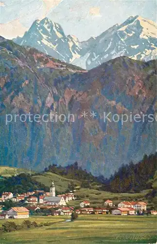 AK / Ansichtskarte Oberaudorf mit Elmauerhalt Wilder Kaiser Kaisergebirge Kuenstlerkarte Kat. Oberaudorf