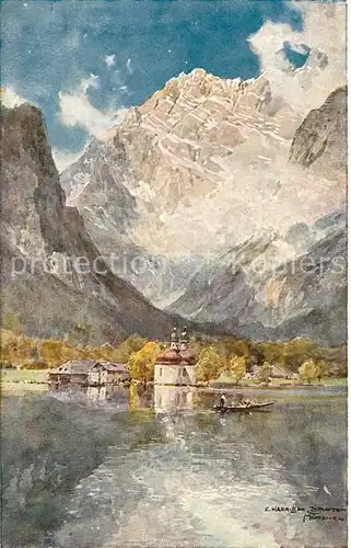 AK / Ansichtskarte St Bartholomae Blick ueber den See Kuenstlerkarte Kat. Schoenau a.Koenigssee