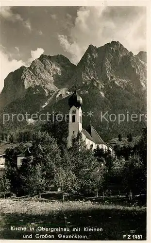AK / Ansichtskarte Obergrainau Ortsmotiv mit Kirche Kleiner und Grosser Waxenstein Wettersteingebirge Kat. Grainau