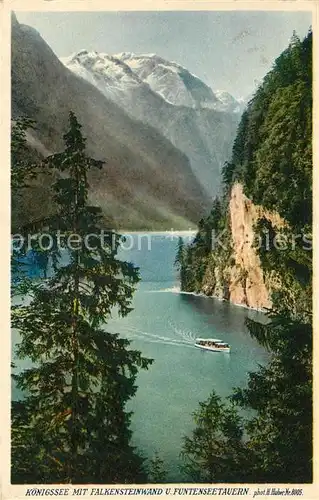 AK / Ansichtskarte Koenigssee mit Falkensteinwand und Funtenseetauern Serie Deutsche Heimatbilder Huber Karte Nr 8005