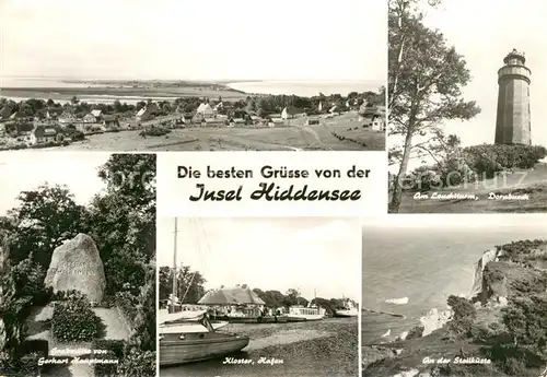 AK / Ansichtskarte Insel Hiddensee Leuchtturm Dornbusch Steilkueste Kloster Hafen Grabstaette Gerhard Hauptmann  Kat. Insel Hiddensee