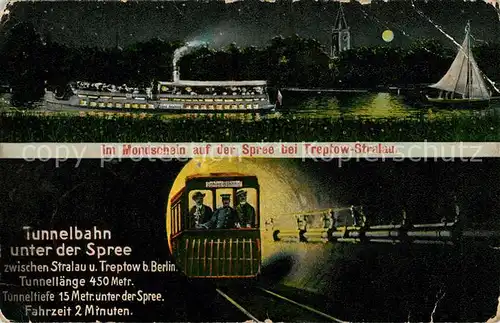 AK / Ansichtskarte Stralau Strahlow Im Mondschein auf der Spree Tunnelbahn Kat. Berlin