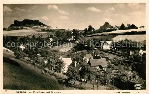 AK / Ansichtskarte Schoena Bad Schandau Panorama mit Blick zur Kaiserkrone und Zirkelstein