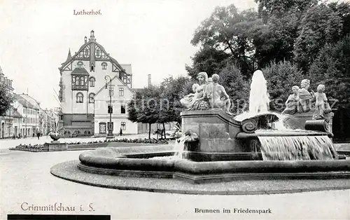 AK / Ansichtskarte Crimmitschau Brunnen im Friedenspark Lutherhof Kat. Crimmitschau