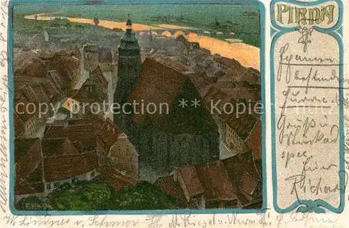 AK / Ansichtskarte Pirna Stadtbild mit Kirche Kuenstlerkarte Deutsche Reichspost Kat. Pirna