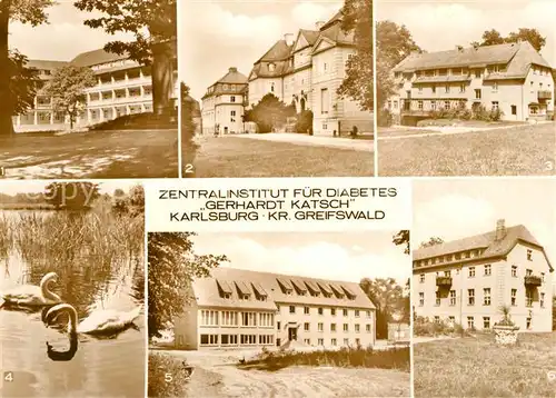 AK / Ansichtskarte Karlsburg Greifswald Klinik Barockschloss Haus A Diabetikerforschung Schwaene Parkteich Kat. Karlsburg Greifswald