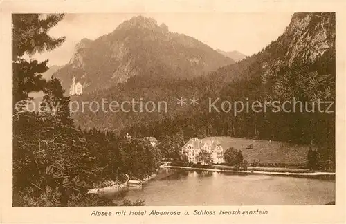 AK / Ansichtskarte Fuessen Allgaeu Alpsee mit Hotel Alpenrose und Schloss Neuschwanstein Kat. Fuessen