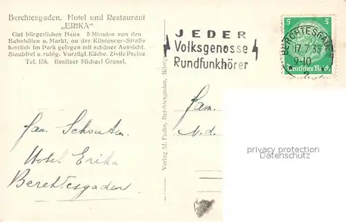 AK / Ansichtskarte Berchtesgaden Hotel Erika mit Hohem Goell und Hohem Brett Kat. Berchtesgaden