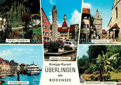 AK / Ansichtskarte ueberlingen Bodensee Stadtgarten Rathaus Muenster Franziskanertor Schiffsanlegestelle Bananenstauden Kat. ueberlingen