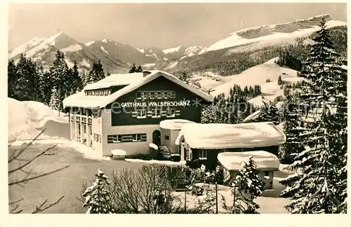 AK / Ansichtskarte Riezlern Kleinwalsertal Vorarlberg Gasthaus Walserschanz Grenzwirtshaus Winterpanorama Alpen Kat. Mittelberg