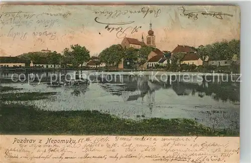AK / Ansichtskarte Nepomuk Pomuk Ansicht vom Fluss aus mit Kirche Kat. Nepomuk