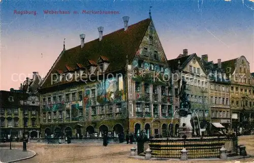 AK / Ansichtskarte Augsburg Weberhaus mit Merkurbrunnen Fassadenmalerei Historisches Gebaeude Kat. Augsburg