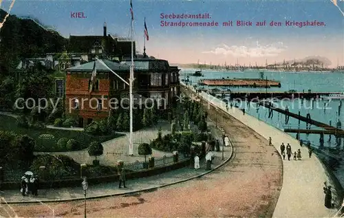AK / Ansichtskarte Kiel Seebadeanstalt Strandpromenade Blick auf Kriegshafen Kat. Kiel