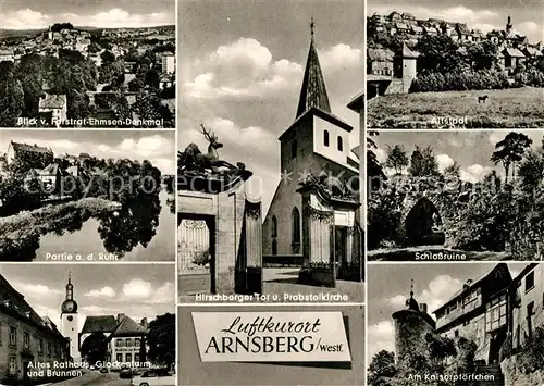 AK / Ansichtskarte Arnsberg Westfalen Ruhr Altes Rathaus Glockenturm Brunnen Schlossruine  Kat. Arnsberg