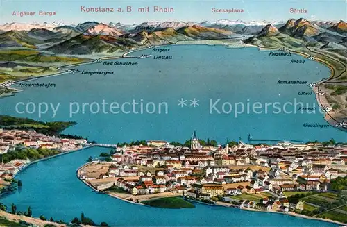 AK / Ansichtskarte Konstanz Bodensee mit Alpen aus der Vogelperspektive Kat. Konstanz