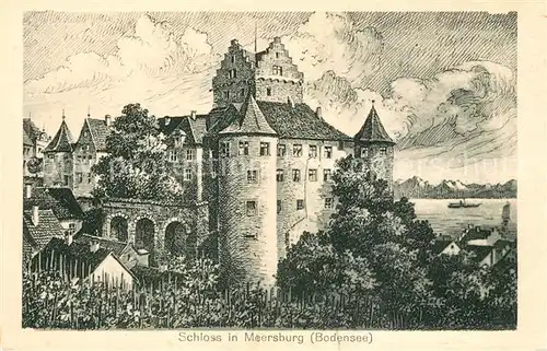 AK / Ansichtskarte Meersburg Bodensee Schloss Zeichnung Kuenstlerkarte Kat. Meersburg