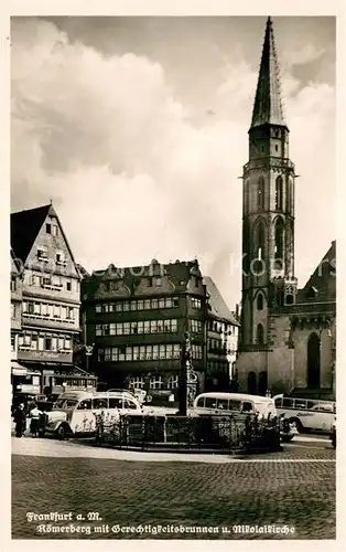 AK / Ansichtskarte Frankfurt Main Roemerberg mit Gerechtigkeitsbrunnen und Nikolaikirche Kat. Frankfurt am Main